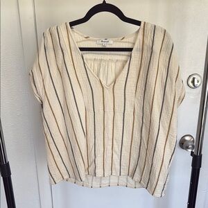 Madewell Women's Striped V-Neck Top - Cream and Gray